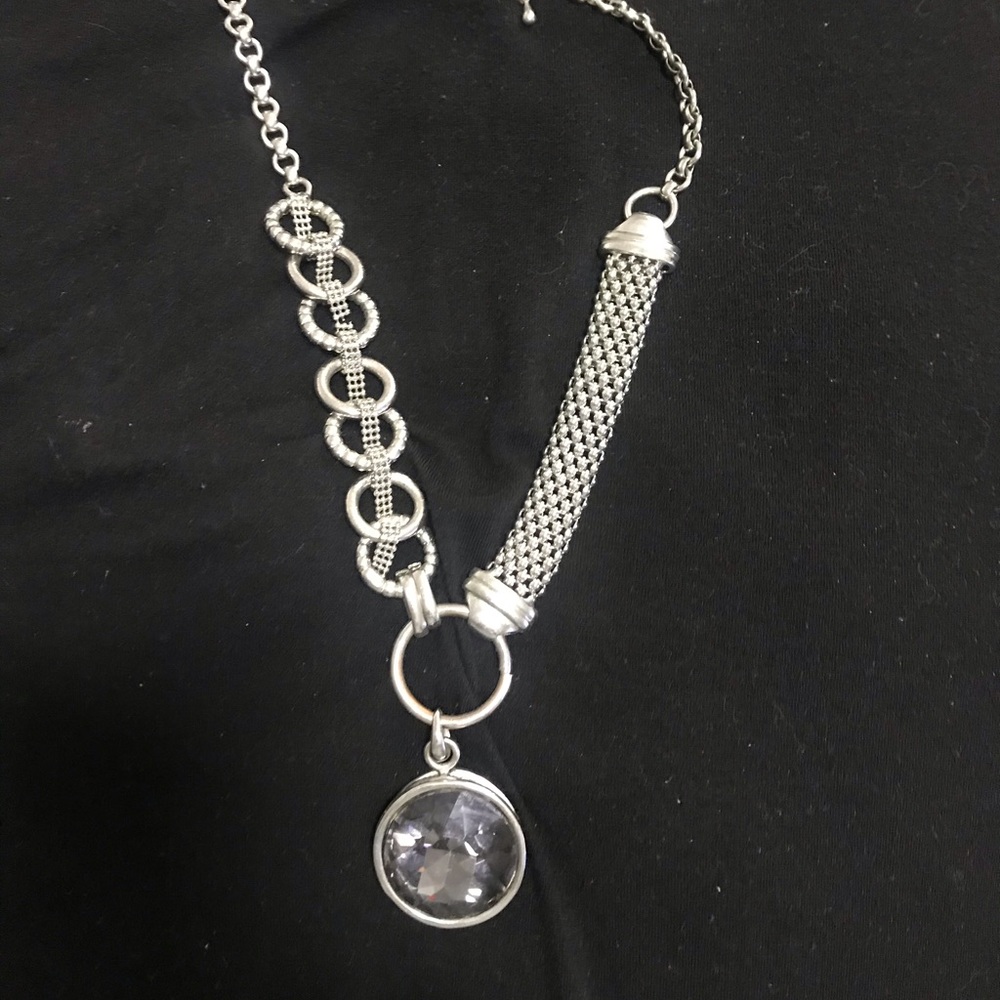 Silver necklace with gray rhinestone